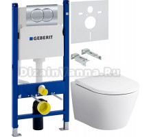 Комплект Унитаз подвесной AM.PM Sense C741701SC безободковый, с микролифтом + Инсталляция Geberit Duofix Delta 458.149.21.1 с кнопкой смыва, хром + Шумоизоляция 156.050.00.1