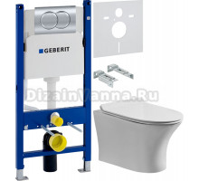 Комплект Унитаз подвесной STWORKI Дублин Db-01UP безободковый, с микролифтом, подвесной, с прямым выпуском, фарфоровый + Инсталляция Geberit Duofix Delta 458.149.21.1 с кнопкой смыва, хром + Шумоизоляция 156.050.00.1