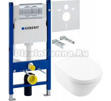 Комплект Унитаз подвесной Villeroy & Boch Architectura 4694HR01 + Инсталляция Geberit Duofix Delta 458.149.21.1 с кнопкой смыва, хром + Шумоизоляция 156.050.00.1