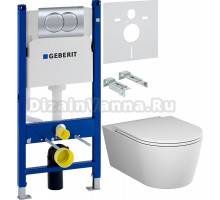 Комплект Унитаз подвесной AM.PM Func C8F1701MWSC безободковый, с микролифтом, матовый белый + Инсталляция Geberit Duofix Delta 458.149.21.1 с кнопкой смыва, хром + Шумоизоляция 156.050.00.1