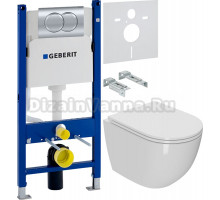 Комплект Унитаз подвесной Bauedge Bau Dream Hurricane-2 белый, безободковый, с микролифтом + Инсталляция Geberit Duofix Delta 458.149.21.1 с кнопкой смыва, хром + Шумоизоляция 156.050.00.1