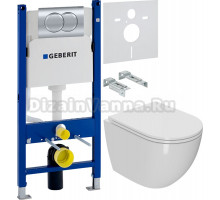 Комплект Унитаз подвесной Bauedge Bau Dream белый, безободковый, с микролифтом + Инсталляция Geberit Duofix Delta 458.149.21.1 с кнопкой смыва, хром + Шумоизоляция 156.050.00.1