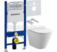 Комплект Унитаз подвесной Bauedge Bau Nimb белый, безободковый, с микролифтом + Инсталляция Geberit Duofix Delta 458.149.21.1 с кнопкой смыва, хром + Шумоизоляция 156.050.00.1