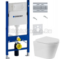 Комплект Унитаз подвесной BelBagno Flay-r BB053CHR + Крышка Marino BB105SC с микролифтом, петли хром + Инсталляция Geberit Duofix Delta 458.149.21.1 с кнопкой смыва, хром + Шумоизоляция 156.050.00.1
