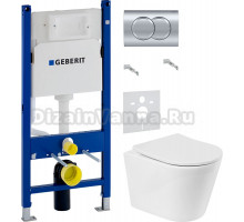 Комплект Унитаз подвесной BelBagno Flay-r BB053CHR + Крышка BB2031SC с микролифтом, петли хром + Инсталляция Geberit Duofix Delta 458.149.21.1 с кнопкой смыва, хром + Шумоизоляция 156.050.00.1