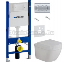 Комплект Унитаз подвесной Grohe Euro Ceramic 39206000 компактный + Крышка 39331001 + Инсталляция Geberit Duofix Delta 458.149.21.1 с кнопкой смыва, хром + Шумоизоляция 156.050.00.1