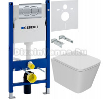 Комплект Унитаз подвесной Bauedge Bau Stil Hurricane3 белый, безободковый, с микролифтом + Инсталляция Geberit Duofix Delta 458.149.21.1 с кнопкой смыва, хром + Шумоизоляция 156.050.00.1
