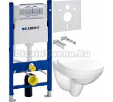Комплект Унитаз подвесной Керамин Санти CDB00022946 безободковый, с микролифтом + Инсталляция Geberit Duofix Delta 458.149.21.1 с кнопкой смыва, хром + Шумоизоляция 156.050.00.1