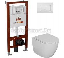 Комплект Унитаз подвесной Bauedge Bau Dream безободковый, с микролифтом + Система инсталляции для унитазов Bau Pro с кнопкой смыва Bau белый глянец