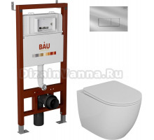 Комплект Унитаз подвесной Bauedge Bau Dream безободковый, с микролифтом + Система инсталляции для унитазов Bau Pro с кнопкой смыва Bau хром