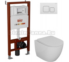 Комплект Унитаз подвесной Bauedge Bau Dream безободковый, с микролифтом + Система инсталляции для унитазов Bau Pro с кнопкой смыва Bau Soul белый