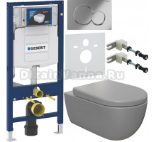 Комплект Унитаз подвесной BOCCHI V-Tondo 1416-006-0129 безободковая, серая матовая + Крышка A0302-006 с микролифтом, серая матовая + Инсталляция Geberit Duofix UP 320 111.300.00.5 + Кнопка Sigma 01 115.770.21.5 хром + Крепления 111.815.00.1 к стене + Шумо