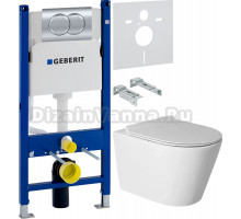 Комплект Унитаз подвесной BOND Oval F03-10 безободковый, с микролифтом + Инсталляция Geberit Duofix Delta 458.149.21.1 с кнопкой смыва, хром + Шумоизоляция 156.050.00.1
