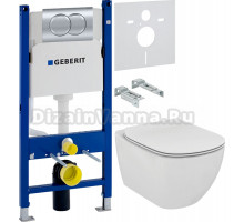 Комплект Унитаз подвесной Ideal Standard Tesi T354601 с микролифтом + Инсталляция Geberit Duofix Delta 458.149.21.1 с кнопкой смыва, хром + Шумоизоляция 156.050.00.1