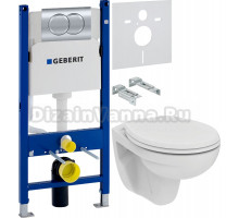 Комплект Унитаз подвесной Ideal Standard Eurovit K881201 безободковый + Инсталляция Geberit Duofix Delta 458.149.21.1 с кнопкой смыва, хром + Шумоизоляция 156.050.00.1