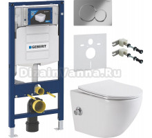 Комплект Унитаз подвесной BelBagno Uno BB3105CHR-BS/SC с микролифтом, со смесителем и функцией биде + Инсталляция Geberit Duofix UP 320 111.300.00.5 + Кнопка Sigma 01 115.770.21.5 хром + Шумоизоляция 156.050.00.1 + Крепления 111.815.00.1 к стене