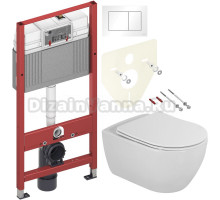 Комплект Унитаз подвесной Cezares Comfort CZR-191-TH безободковая + Крышка Stylus CZR-2316-SC с микролифтом + Инсталляция TECE Base 9400413 4 в 1 с кнопкой смыва