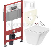 Комплект Унитаз подвесной BelBagno Marmi BB052CHR + Крышка BB052SC с микролифтом + Инсталляция TECE Base 9400413 4 в 1 с кнопкой смыва