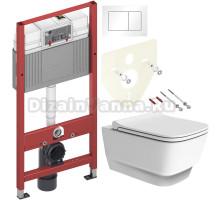 Комплект Унитаз подвесной Boheme Bello 971-MW белая матовая + Крышка 975-MW белая матовая + Инсталляция TECE Base 9400413 4 в 1 с кнопкой смыва