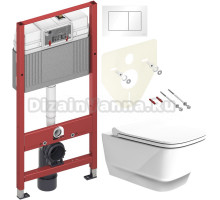 Комплект Унитаз подвесной Boheme Bello 971-W белая глянцевая + Крышка 975-W белая глянцевая + Инсталляция TECE Base 9400413 4 в 1 с кнопкой смыва