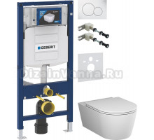 Комплект Унитаз подвесной AM.PM Func C8F1701MWSC безободковый, с микролифтом, матовый белый + Крепления Geberit Duofix 111.815.00.1 к стене + Шумоизоляция 156.050.00.1 + Инсталляция UP 320 111.300.00.5 + Кнопка Sigma 01 115.770.11.5 белая