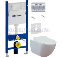 Комплект Унитаз подвесной Creavit Free FE322.00100 безободковый + Крышка KC4080.00 с микролифтом, ультратонкая, белая + Инсталляция Geberit Duofix Delta 458.149.21.1 с кнопкой смыва, хром + Шумоизоляция 156.050.00.1