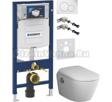 Комплект Унитаз подвесной AM.PM Sensation CCC301700SC с функцией биде, микролифтом + Крепления Geberit Duofix 111.815.00.1 к стене + Шумоизоляция 156.050.00.1 + Инсталляция UP 320 111.300.00.5 + Кнопка Sigma 01 115.770.11.5 белая