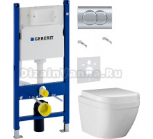 Комплект Унитаз подвесной Grohe Euro Ceramic 3920600H компактный + Крышка 39331001 + Инсталляция Geberit Duofix Delta 458.149.21.1 с кнопкой смыва, хром + Шумоизоляция 156.050.00.1