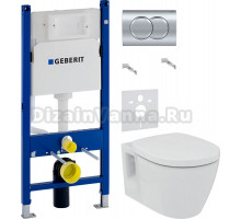 Комплект Унитаз подвесной Ideal Standard Connect E803501 + Крышка E712801 + Инсталляция Geberit Duofix Delta 458.149.21.1 с кнопкой смыва, хром + Шумоизоляция 156.050.00.1