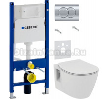 Комплект Унитаз подвесной Ideal Standard Connect E803501 + Крышка E772401 с микролифтом + Инсталляция Geberit Duofix Delta 458.149.21.1 с кнопкой смыва, хром + Шумоизоляция 156.050.00.1