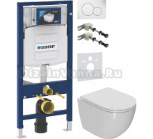 Комплект Унитаз подвесной Bauedge Bau Dream Hurricane3 белый, безободковый, с микролифтом + Крепления Geberit Duofix 111.815.00.1 к стене + Шумоизоляция 156.050.00.1 + Инсталляция UP 320 111.300.00.5 + Кнопка Sigma 01 115.770.11.5 белая