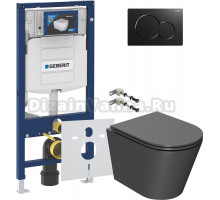 Комплект Унитаз подвесной Bauedge Bau Nimb темно-серый матовый, безободковый, с микролифтом + Крепления Geberit Duofix 111.815.00.1 к стене + Шумоизоляция 156.050.00.1 + Инсталляция UP 320 111.300.00.5 + Кнопка Sigma 01 115.770.DW.5 черная