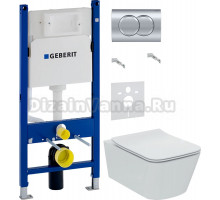 Комплект Унитаз подвесной Ideal Standard BLEND CUBE T368601 + Крышка BLEND CUBE T521101 с микролифтом + Инсталляция Geberit Duofix Delta 458.149.21.1 с кнопкой смыва, хром + Шумоизоляция 156.050.00.1
