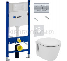 Комплект Унитаз подвесной Ideal Standard Connect E781901 с функцией биде + Крышка E712801 + Инсталляция Geberit Duofix Delta 458.149.21.1 с кнопкой смыва, хром + Шумоизоляция 156.050.00.1