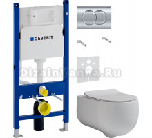 Комплект Унитаз подвесной Kerasan Flo 311101 + Крышка slim 319101 с микролифтом + Инсталляция Geberit Duofix Delta 458.149.21.1 с кнопкой смыва, хром + Шумоизоляция 156.050.00.1