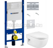 Комплект Унитаз подвесной Roca Meridian 346247000 + Крышка 8012A200B + Инсталляция Geberit Duofix Delta 458.149.21.1 с кнопкой смыва, хром + Шумоизоляция 156.050.00.1