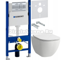 Комплект Унитаз подвесной Laufen Basal 8.66E1.0.000.000.1 безободковый, с микролифтом + Инсталляция Geberit Duofix Delta 458.149.21.1 с кнопкой смыва, хром + Шумоизоляция 156.050.00.1