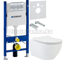 Комплект Унитаз подвесной beWash Bogen 88303201 с сиденьем микролифт белый + Инсталляция Geberit Duofix Delta 458.163.21.1 с кнопкой смыва, хром + Шумоизоляция 156.050.00.1