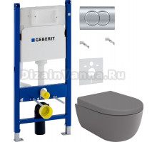 Комплект Унитаз подвесной BOCCHI V-Tondo 1417-006-0129 безободковая, серая матовая + Крышка A0302-006 с микролифтом, серая матовая + Инсталляция Geberit Duofix Delta 458.149.21.1 с кнопкой смыва, хром + Шумоизоляция 156.050.00.1
