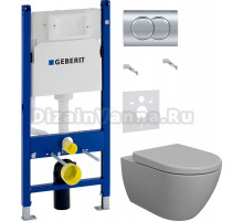 Комплект Унитаз подвесной BOCCHI Venezia 1295-006-0129 серая матовая + Крышка A0302-006 с микролифтом, серая матовая + Инсталляция Geberit Duofix Delta 458.149.21.1 с кнопкой смыва, хром + Шумоизоляция 156.050.00.1