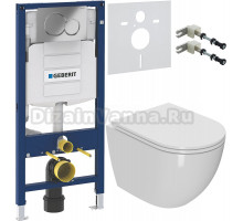 Комплект Унитаз подвесной Bauedge Bau Dream белый, безободковый, с микролифтом + Крепления Geberit Duofix 111.815.00.1 к стене + Шумоизоляция 156.050.00.1 + Инсталляция UP 320 111.300.00.5 + Кнопка Sigma 01 115.770.21.5 хром