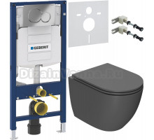 Комплект Унитаз подвесной Bauedge Bau Dream Hurricane-2 темно-серый матовый, безободковый, с микролифтом + Крепления Geberit Duofix 111.815.00.1 к стене + Шумоизоляция 156.050.00.1 + Инсталляция UP 320 111.300.00.5 + Кнопка Sigma 01 115.770.21.5 хром