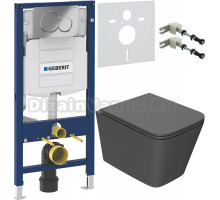 Комплект Унитаз подвесной Bauedge Bau Stil Hurricane-2 темно-серый матовый, безободковый, с микролифтом + Крепления Geberit Duofix 111.815.00.1 к стене + Шумоизоляция 156.050.00.1 + Инсталляция UP 320 111.300.00.5 + Кнопка Sigma 01 115.770.21.5 хром