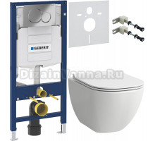 Комплект Унитаз подвесной Laufen Basal 8.66E1.0.000.000.1 безободковый, с микролифтом + Крепления Geberit Duofix 111.815.00.1 к стене + Шумоизоляция 156.050.00.1 + Инсталляция UP 320 111.300.00.5 + Кнопка Sigma 01 115.770.21.5 хром