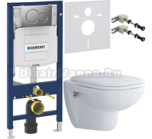 Комплект Унитаз подвесной Duravit D-code 45700900A1 безободковый + Крепления Geberit Duofix 111.815.00.1 к стене + Шумоизоляция 156.050.00.1 + Инсталляция UP 320 111.300.00.5 + Кнопка Sigma 01 115.770.JQ.5 лакированная, матовый хром