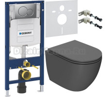 Комплект Унитаз подвесной Bauedge Bau Dream Hurricane-2 темно-серый матовый, безободковый, с микролифтом + Крепления Geberit Duofix 111.815.00.1 к стене + Шумоизоляция 156.050.00.1 + Инсталляция UP 320 111.300.00.5 + Кнопка Sigma 01 115.770.JQ.5 лакирован