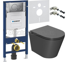 Комплект Унитаз подвесной Bauedge Bau Nimb темно-серый матовый, безободковый, с микролифтом + Крепления Geberit Duofix 111.815.00.1 к стене + Шумоизоляция 156.050.00.1 + Инсталляция UP 320 111.300.00.5 + Кнопка Sigma 01 115.770.JQ.5 лакированная, матовый