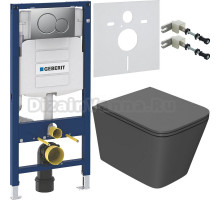 Комплект Унитаз подвесной Bauedge Bau Stil Hurricane-2 темно-серый матовый, безободковый, с микролифтом + Крепления Geberit Duofix 111.815.00.1 к стене + Шумоизоляция 156.050.00.1 + Инсталляция UP 320 111.300.00.5 + Кнопка Sigma 01 115.770.JQ.5 лакированн