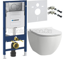 Комплект Унитаз подвесной Laufen Basal 8.66E1.0.000.000.1 безободковый, с микролифтом + Крепления Geberit Duofix 111.815.00.1 к стене + Шумоизоляция 156.050.00.1 + Инсталляция UP 320 111.300.00.5 + Кнопка Sigma 01 115.770.JQ.5 лакированная, матовый хром