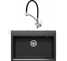 Комплект Мойка кухонная Polygran Argo 760 черная + Смеситель Lemark Comfort LM3070C с гибким изливом, хром, черный